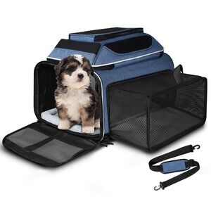 Petskd 18x11x11 Expandable Pet Carrier Airline Approved Small Cat‎ Dog Blue Mesh